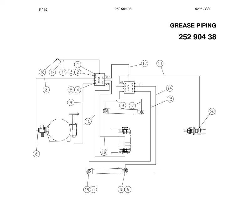 25290438 252 904 38 Grease piping - Sandvik Technical Drawing