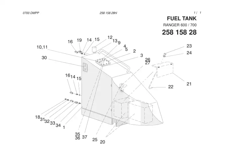 25815828hI 258 158 28hI FUEL TANK - Sandvik Technical Drawing