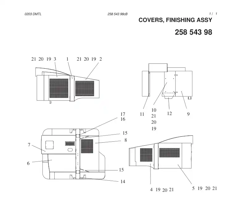 25854398bA 258 543 98bA COVERS,FINISHING ASSY ASSY - Sandvik Technical Drawing