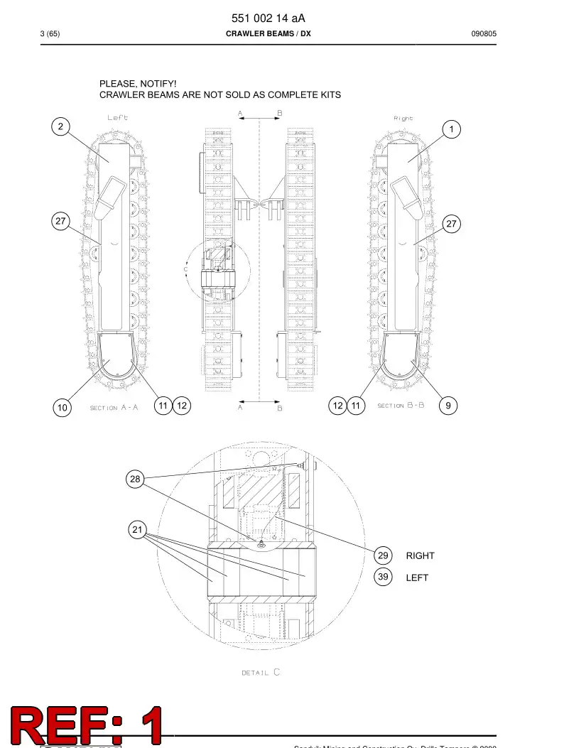 25879708c 258 797 08c Beam, Crawler - Sandvik Technical Drawing
