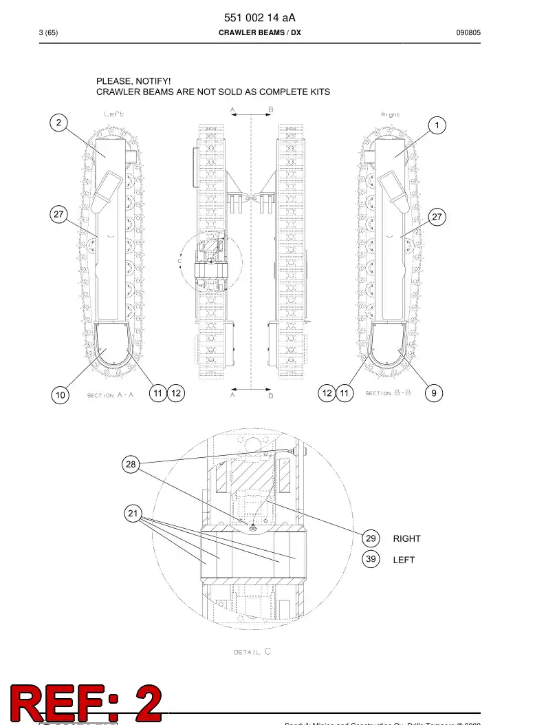 25879828c 258 798 28c Beam, Crawler - Sandvik Technical Drawing
