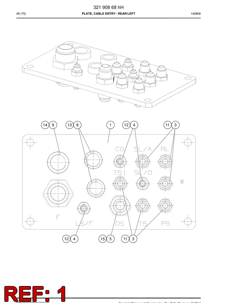 26561708h 265 617 08h Plate, Cable Entry - Sandvik Technical Drawing