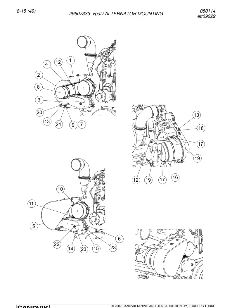 29607333d 296 073 33d Alternator mounting - Sandvik Technical Drawing