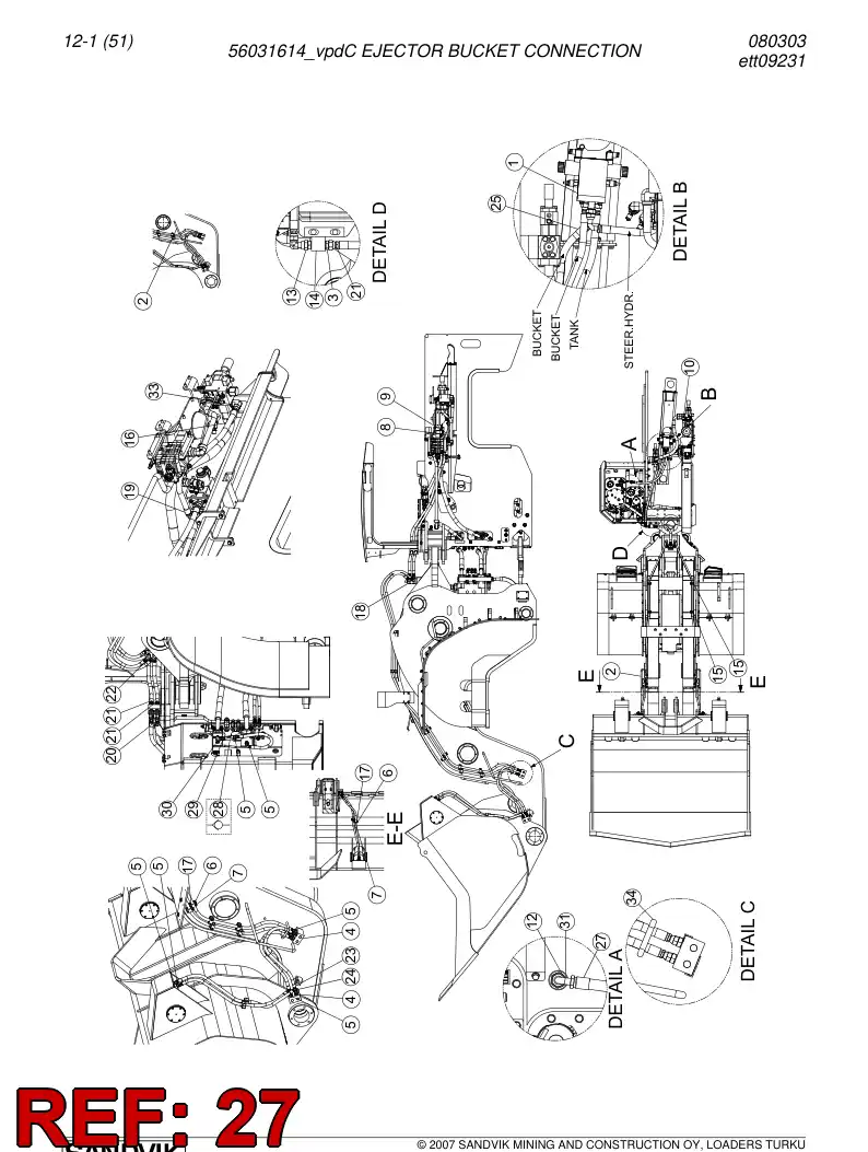 29613475 296 134 75 Hydraulic hose - Sandvik Technical Drawing