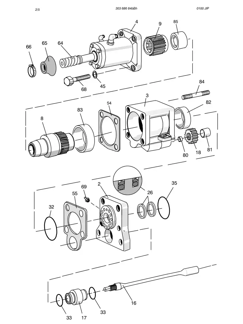 30368664bBh 303 686 64bBh HYDRAULIC ROCK DRILL HL300 - Sandvik Technical Drawing