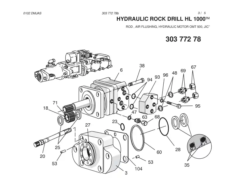 30377278b 303 772 78b HYDRAULIC ROCK DRILL HL1000 - Sandvik Technical Drawing