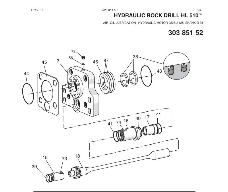 30385152 303 851 52 HYDRAULIC ROCK DRILL HL 510 - Sandvik Technical Drawing