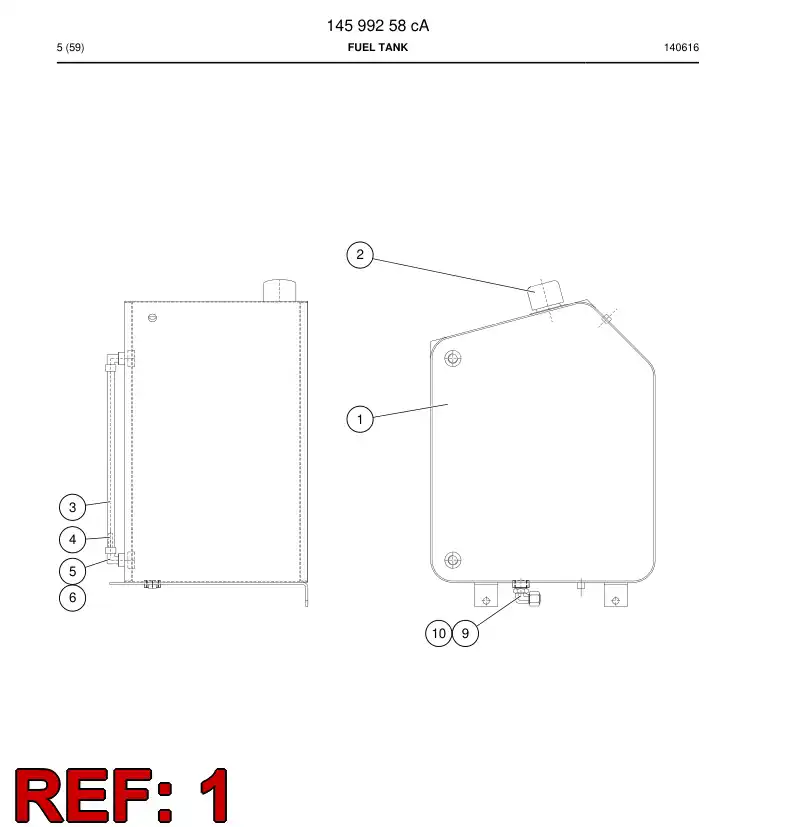 31100358a 311 003 58a FUEL TANK - Sandvik Technical Drawing