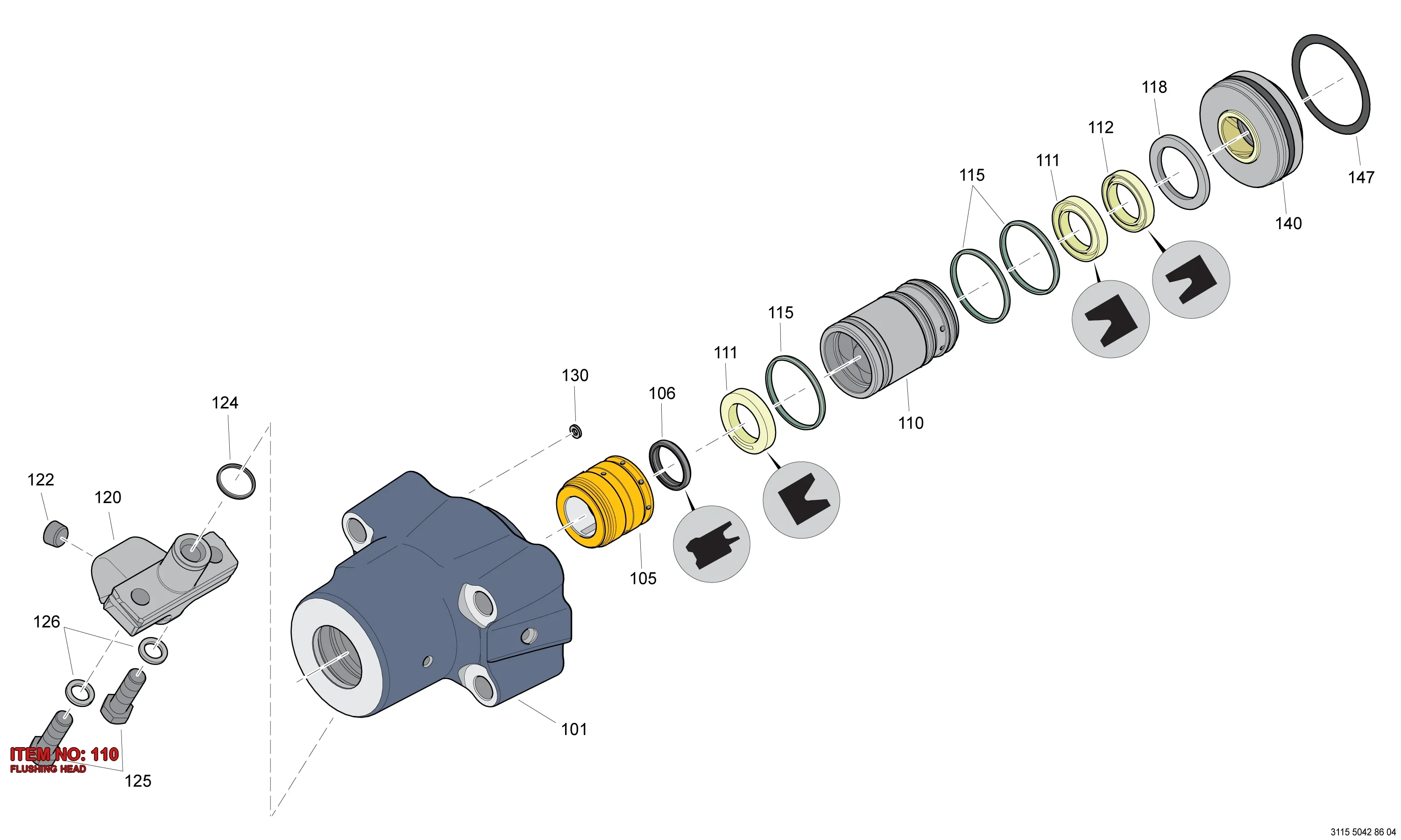 3115 5044 05 FLUSHING HEAD - Technical Drawing