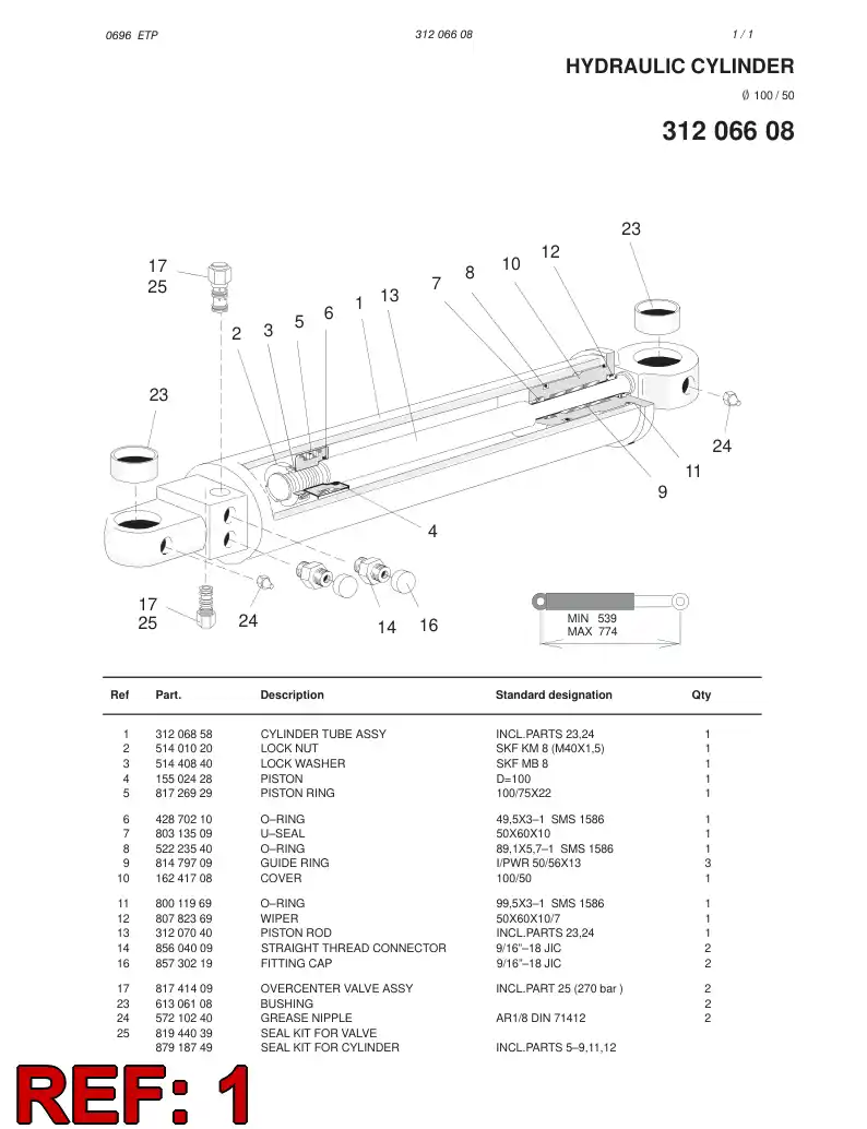 31206858 312 068 58 CYLINDER TUBE ASSY - Sandvik Technical Drawing