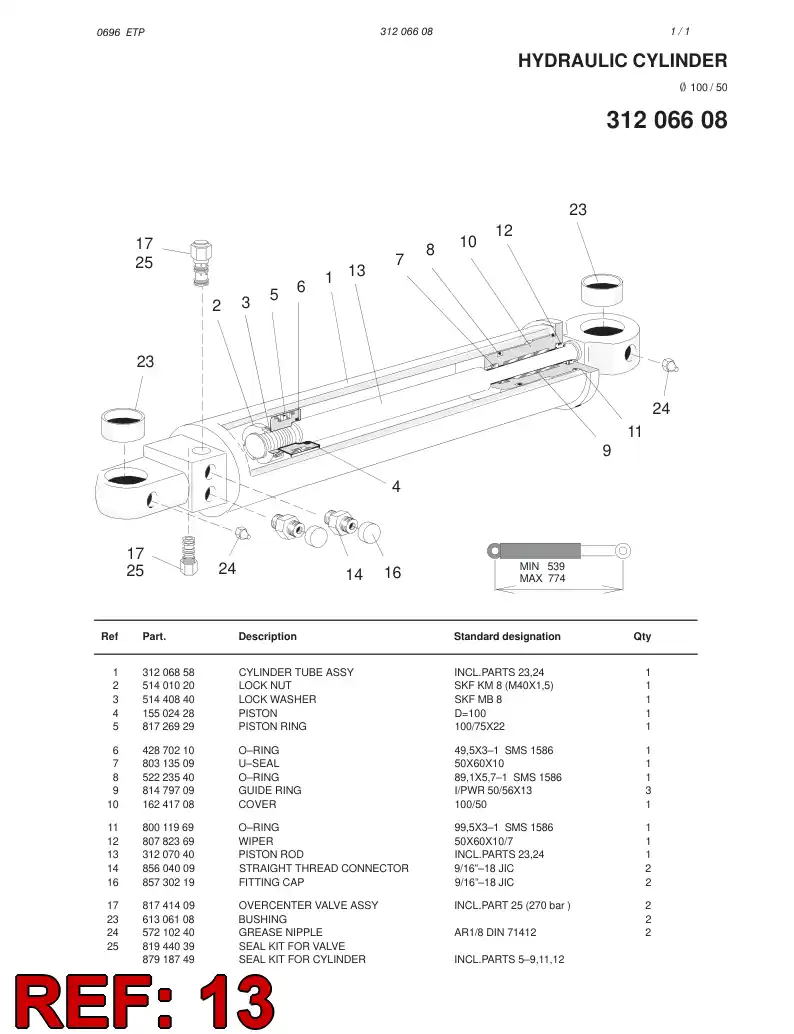 31207040 312 070 40 PISTON ROD - Sandvik Technical Drawing