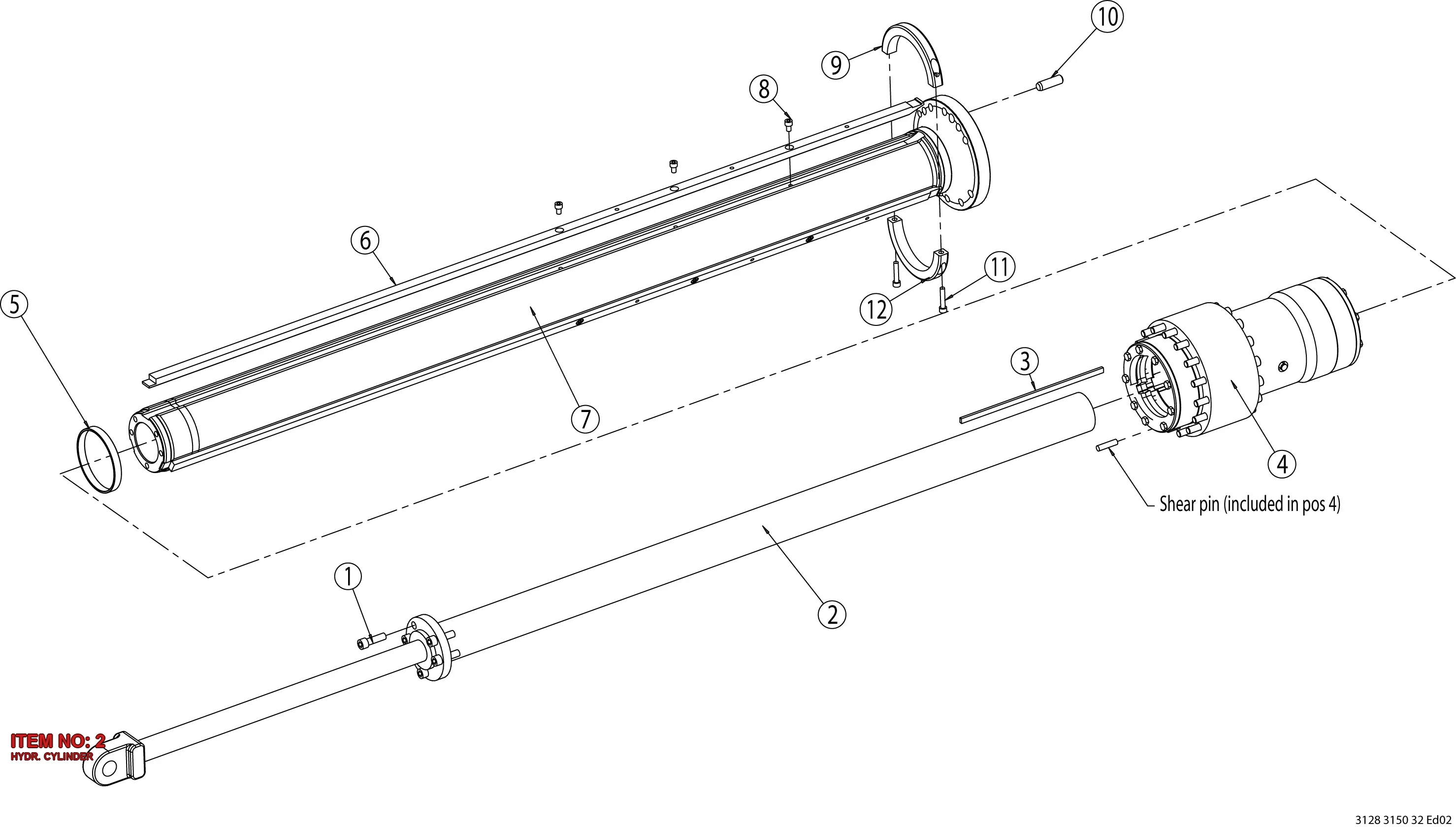 3128 2592 42 HYDR. CYLINDER - Technical Drawing