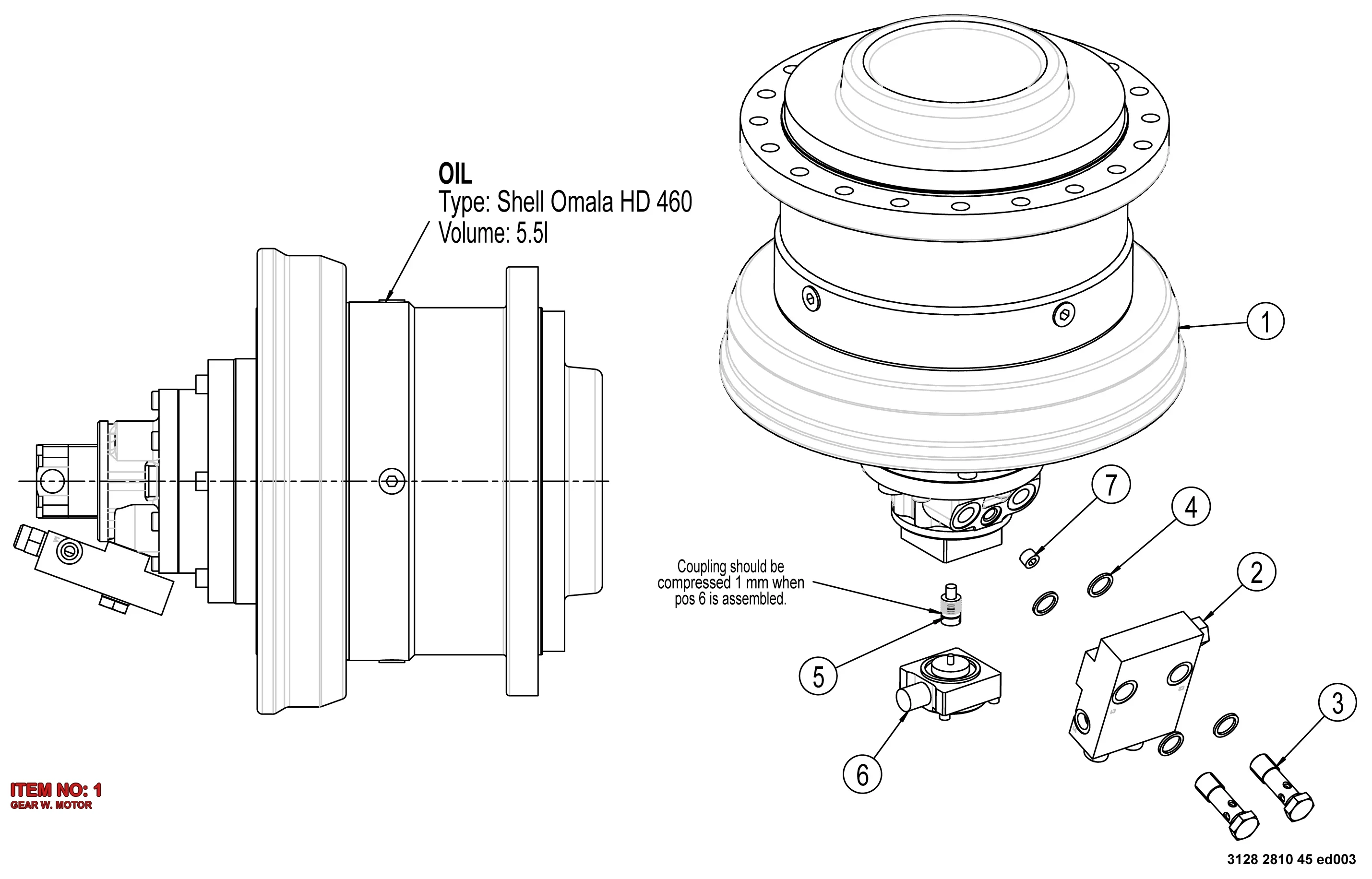 3128 2810 46 GEAR W. MOTOR - Technical Drawing