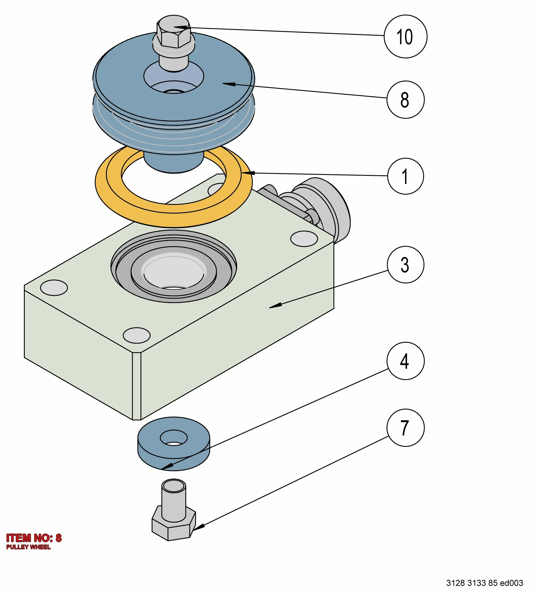 3128 3078 88 PULLEY WHEEL - Technical Drawing