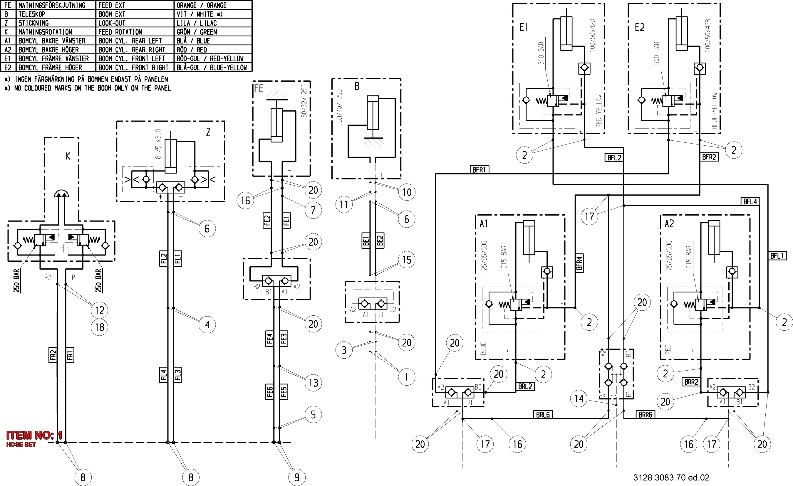 3128 3083 68 HOSE SET - Technical Drawing