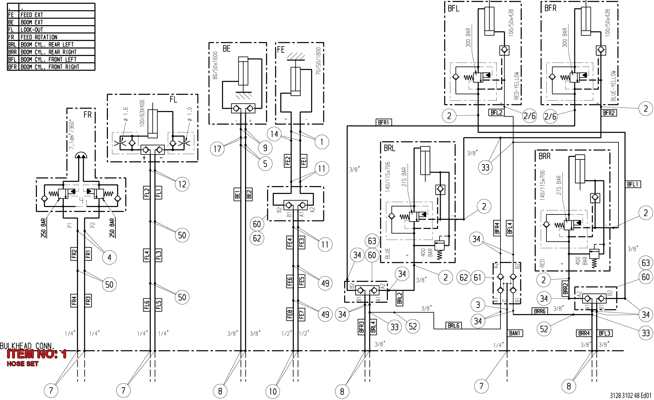 3128 3104 05 HOSE SET - Technical Drawing