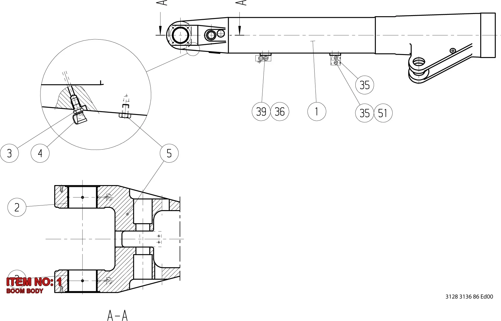 3128 3136 87 BOOM BODY - Technical Drawing