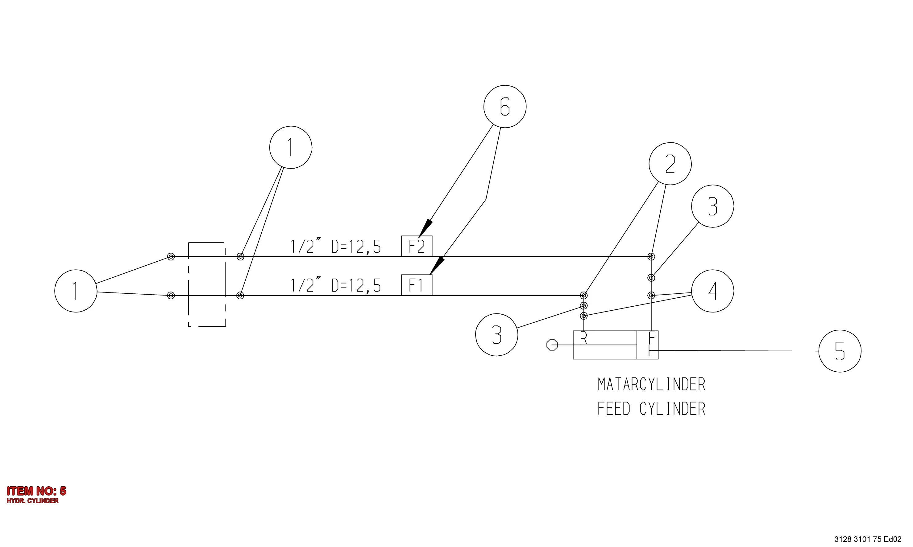 3128 3142 52 HYDR. CYLINDER - Technical Drawing