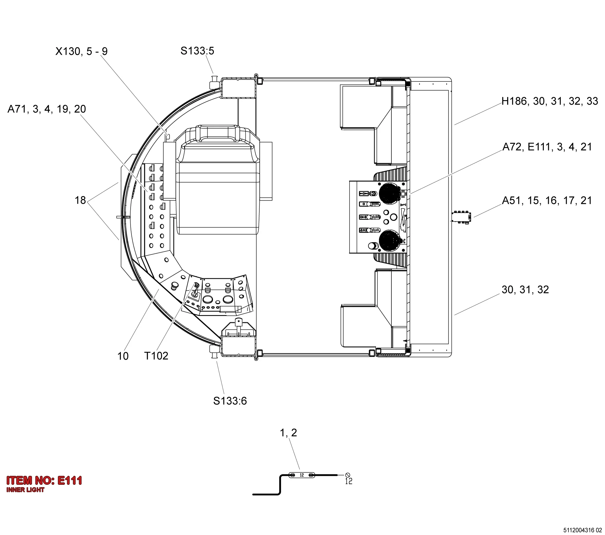 3176 0030 10 INNER LIGHT - Technical Drawing