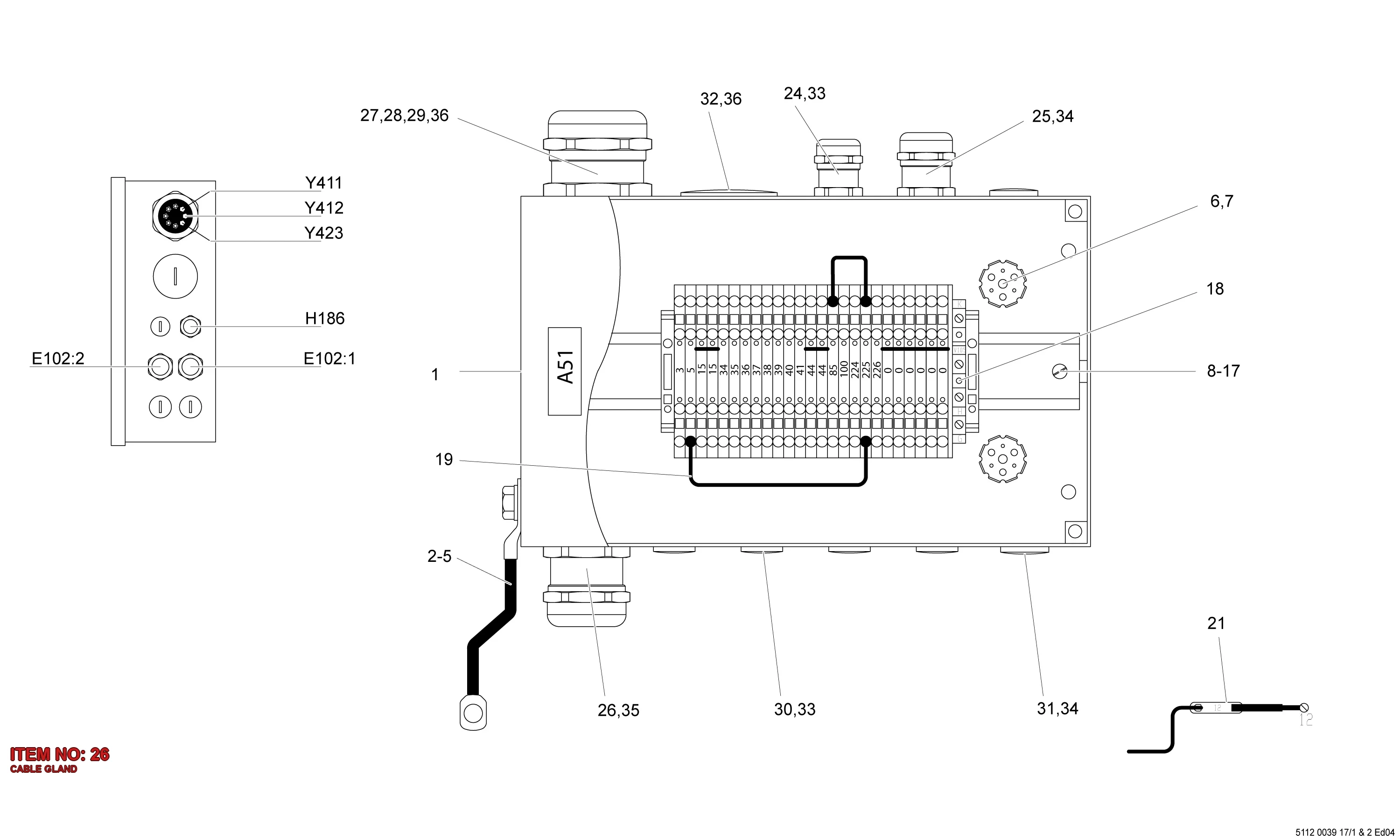 3176 0036 00 CABLE GLAND - Technical Drawing