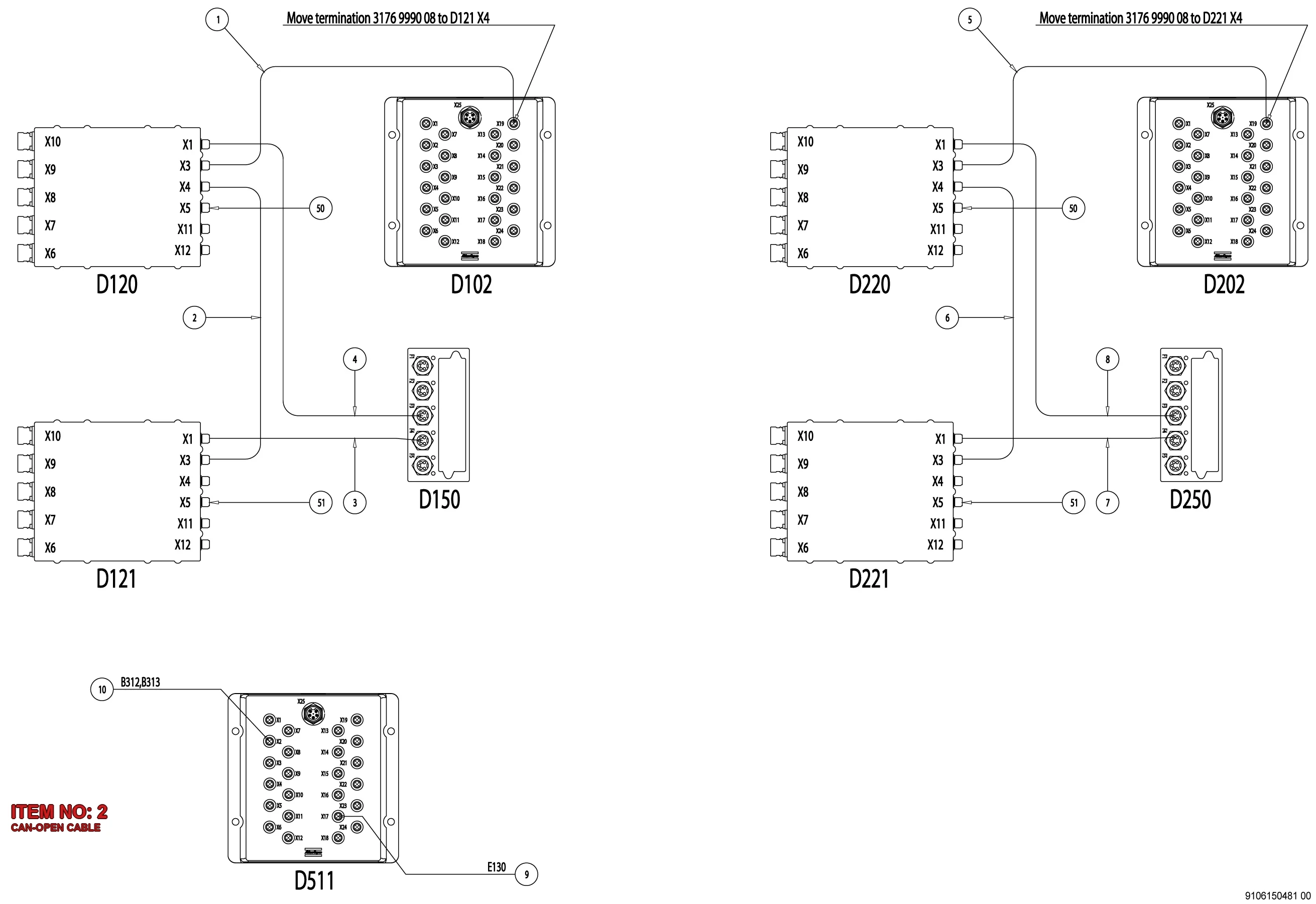 3176 9980 02 CAN-OPEN CABLE - Technical Drawing