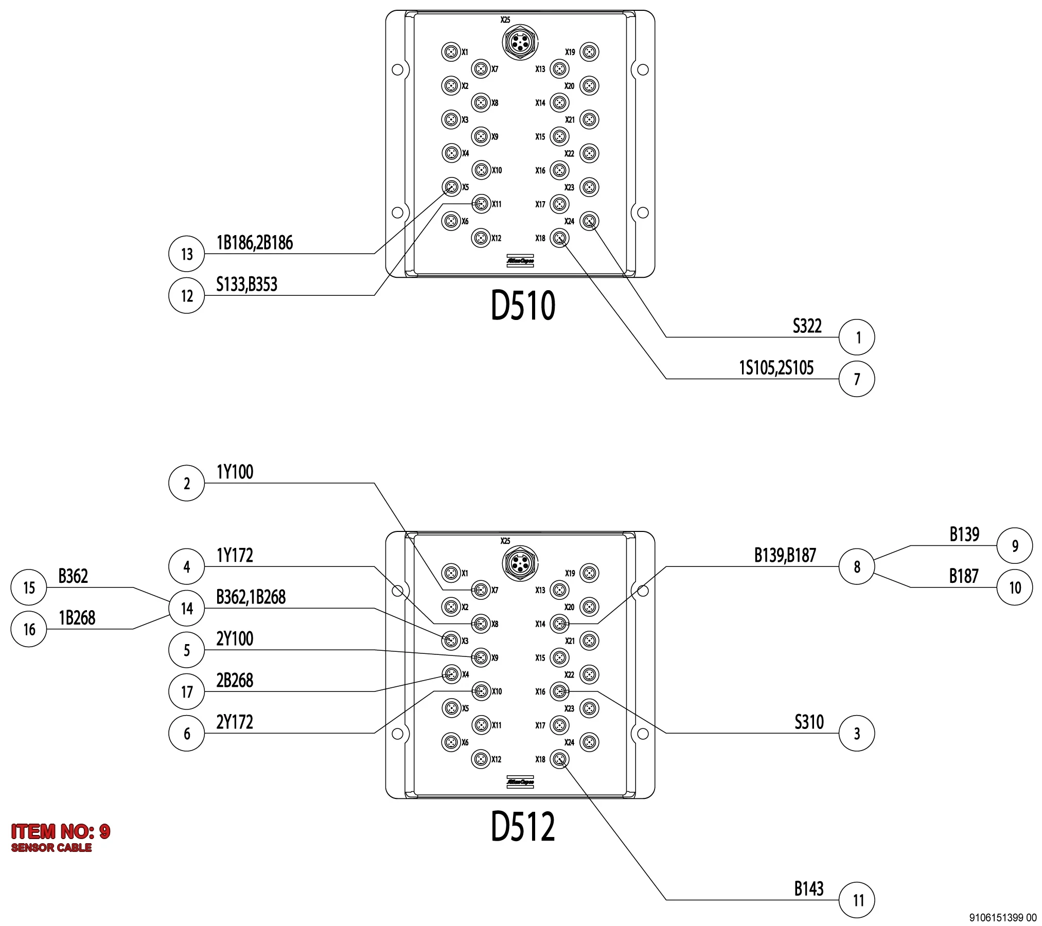 3176 9984 63 SENSOR CABLE - Technical Drawing