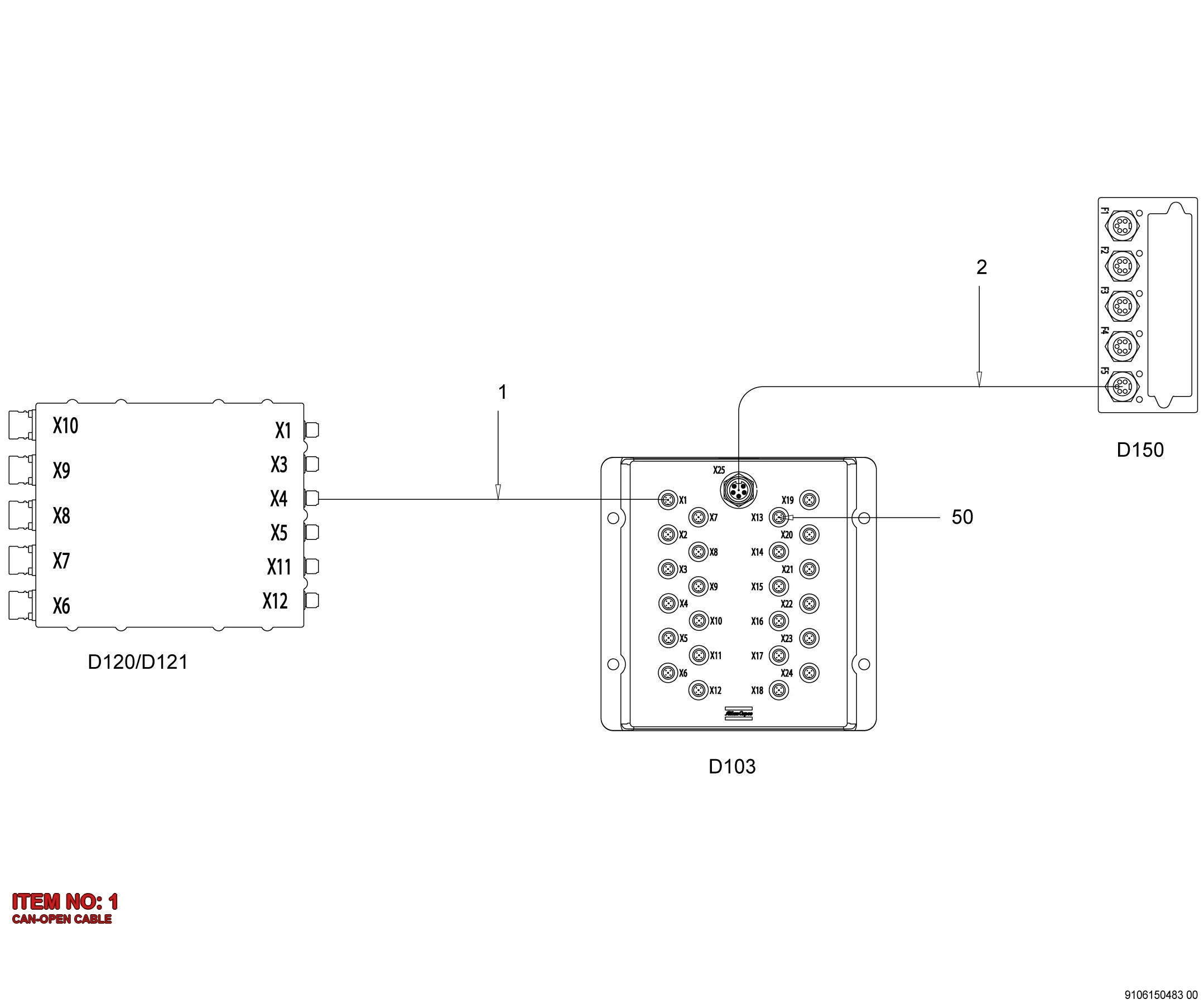 3176 9990 52 CAN-OPEN CABLE - Technical Drawing