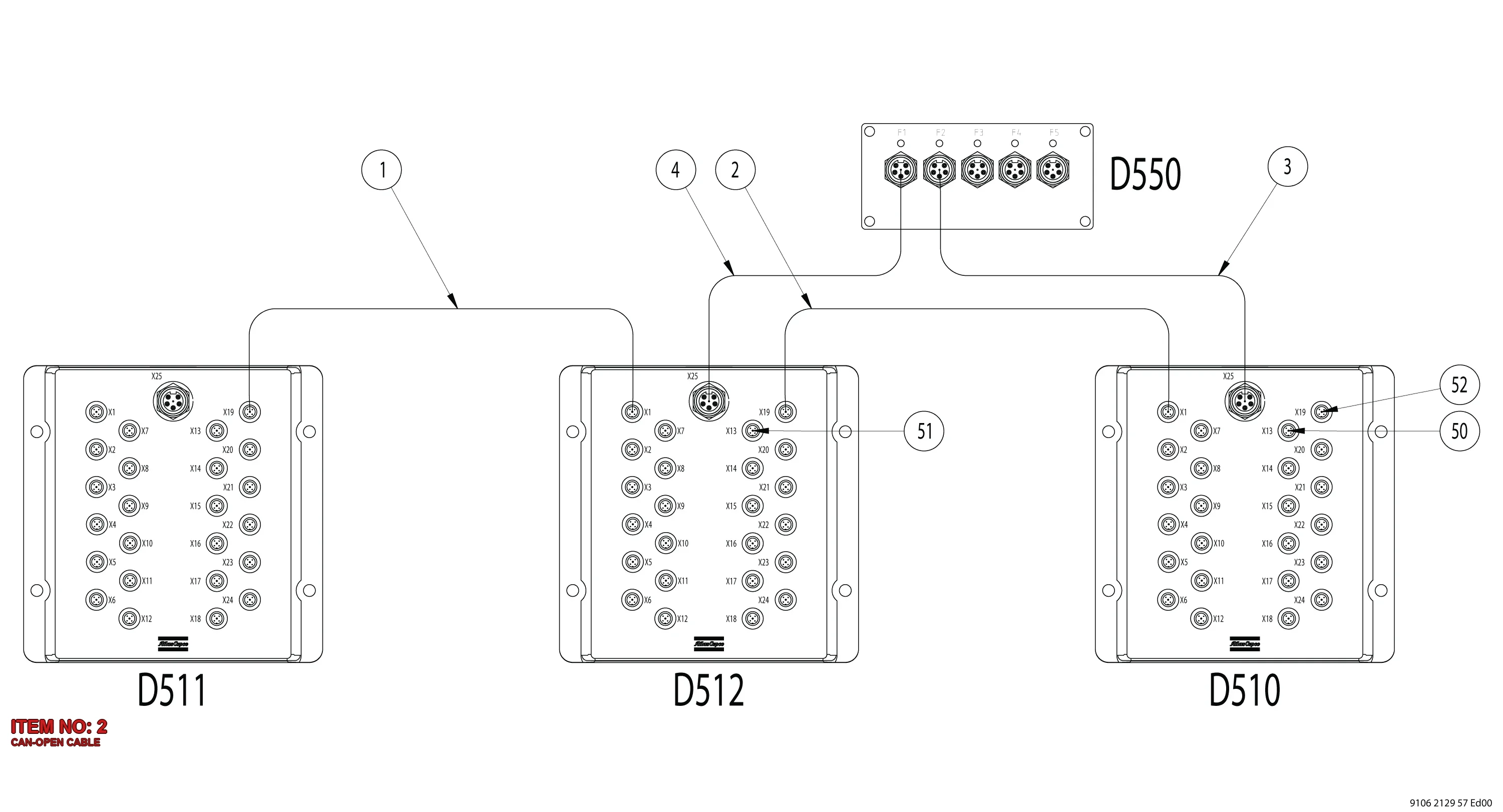 3176 9991 17 CAN-OPEN CABLE - Technical Drawing