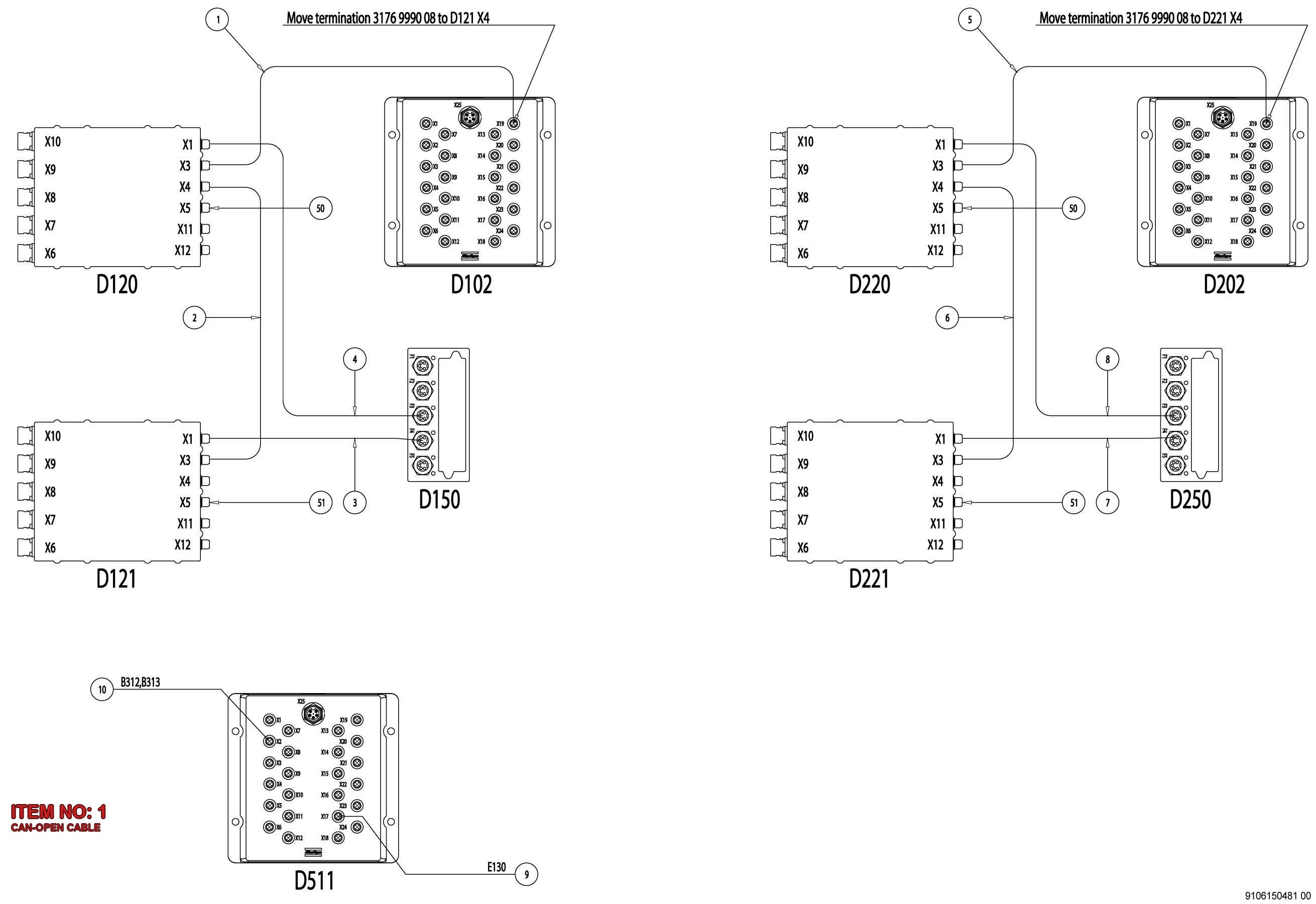 3176 9997 56 CAN-OPEN CABLE - Technical Drawing