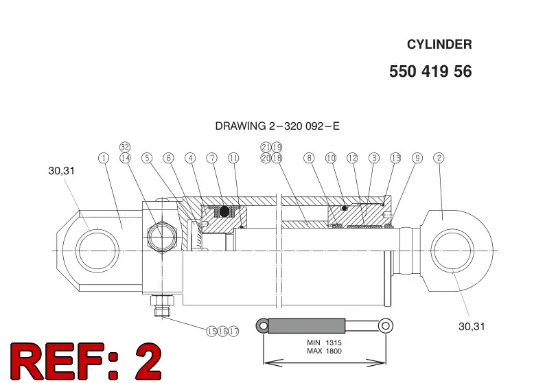 32009488 320 094 88 PISTON ROD - Sandvik Technical Drawing