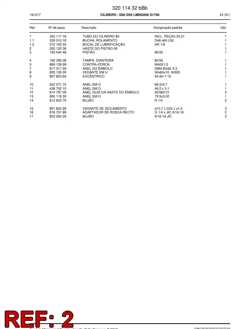 32012038 320 120 38 ROD DO PISTON 50 - Sandvik Technical Drawing