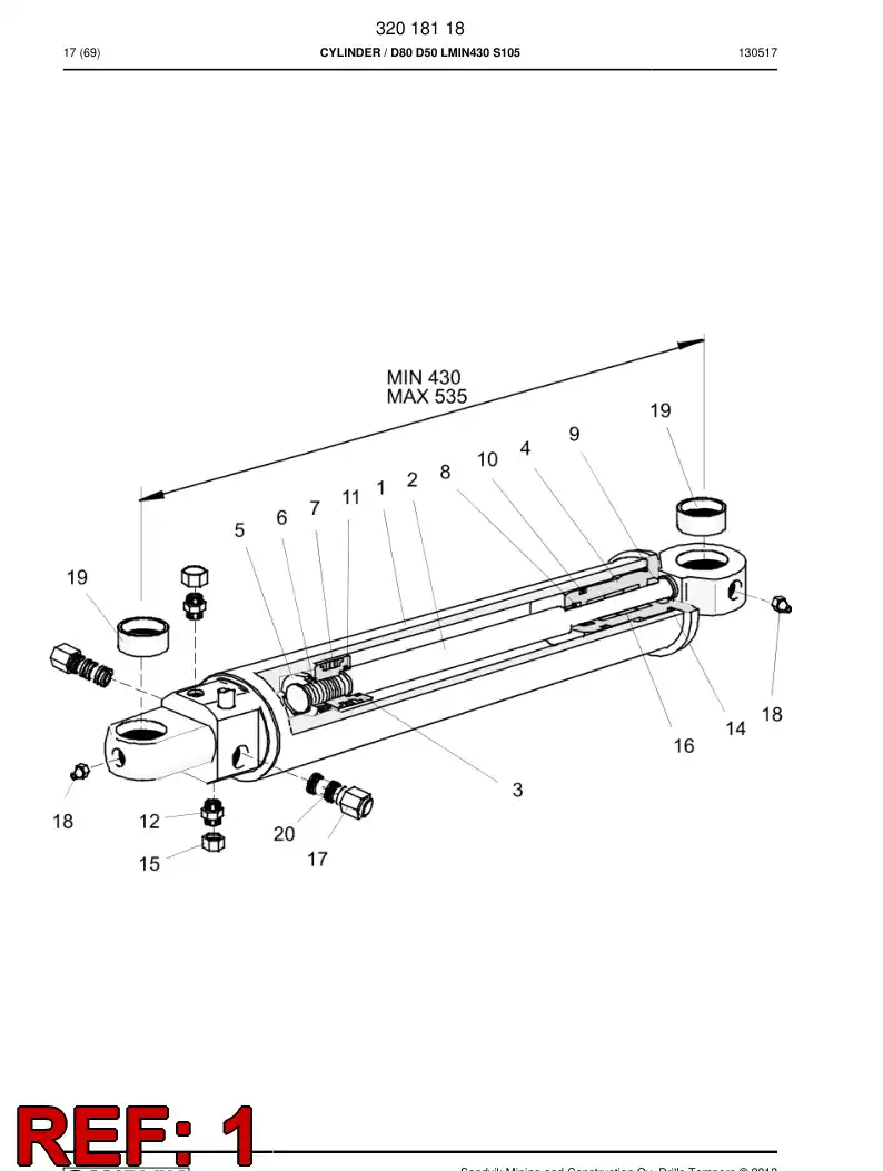 32018408 320 184 08 CYLINDER TUBE - Sandvik Technical Drawing