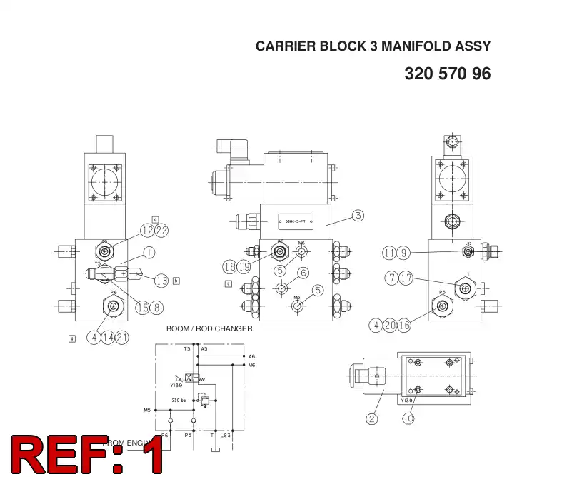 32056928 320 569 28 CARRIER BLOCK 3 - Sandvik Technical Drawing