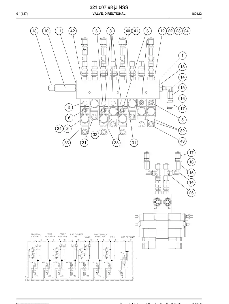 32100798j 321 007 98j Valve, Directional - Sandvik Technical Drawing