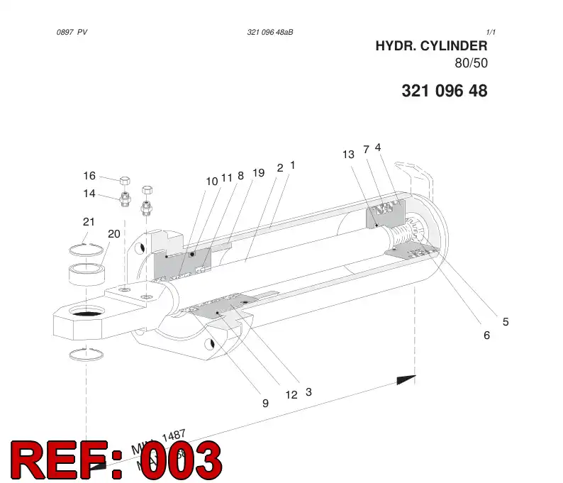 32109648 321 096 48 HYDR. CYLINDER - Sandvik Technical Drawing