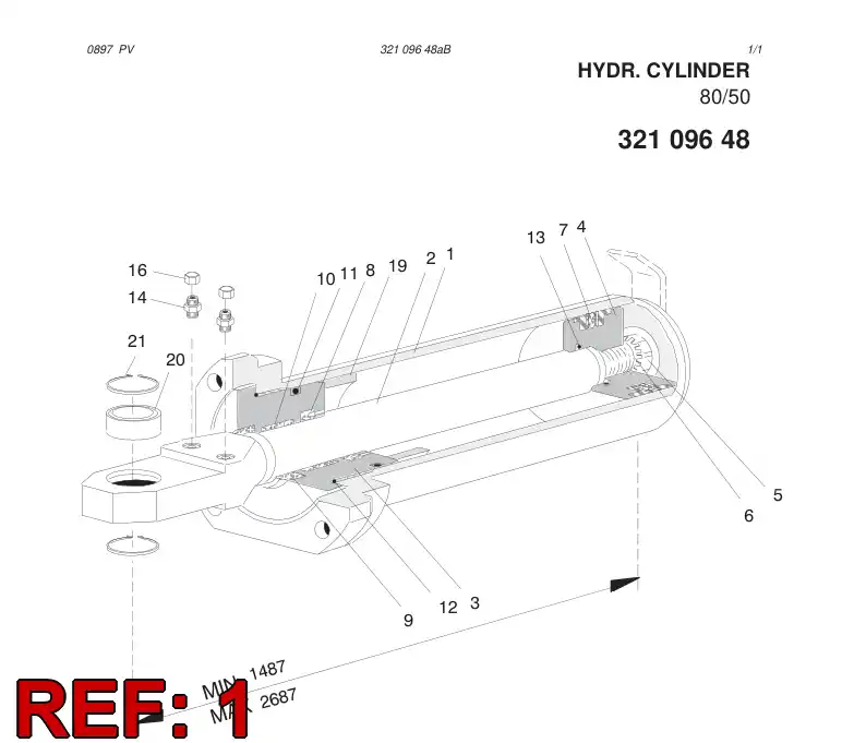 32110438 321 104 38 HYDR. CYLINDER - Sandvik Technical Drawing