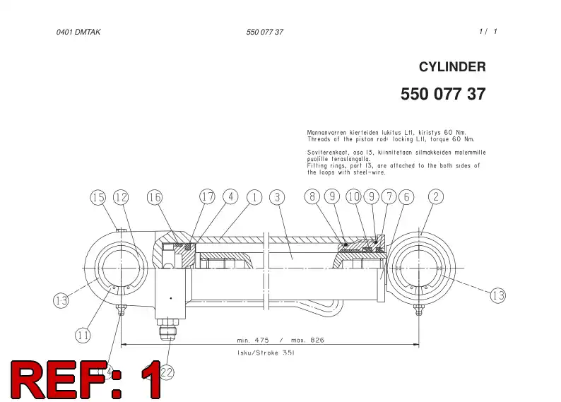 32112738 321 127 38 CYLINDER TUBE - Sandvik Technical Drawing