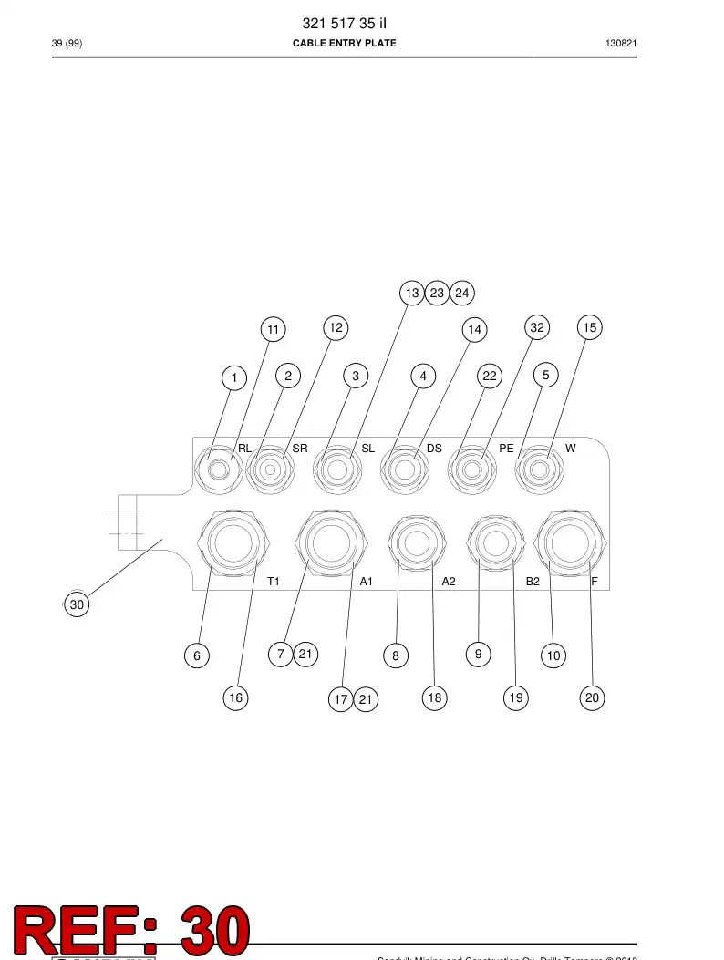 32151868b 321 518 68b Cable entry plate - Sandvik Technical Drawing