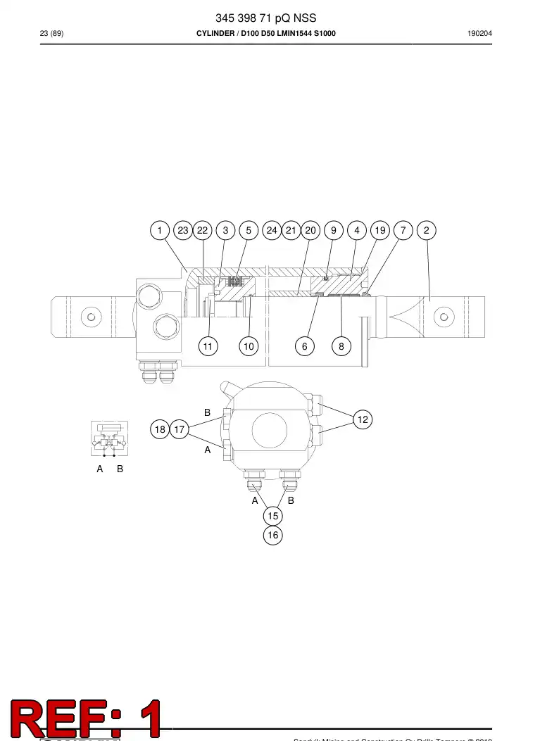 32158398b 321 583 98b CYLINDER TUBE D100 - Sandvik Technical Drawing