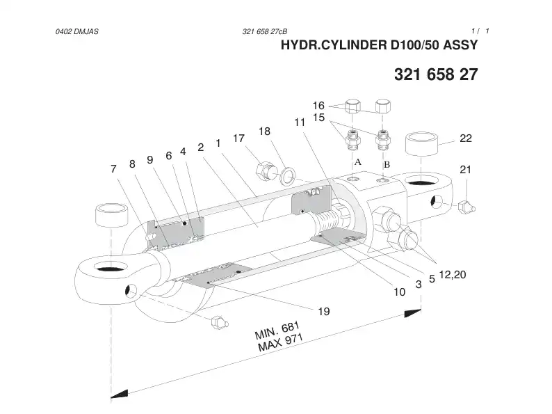 32165827cB 321 658 27cB HYDRAULIC CYLINDER - Sandvik Technical Drawing