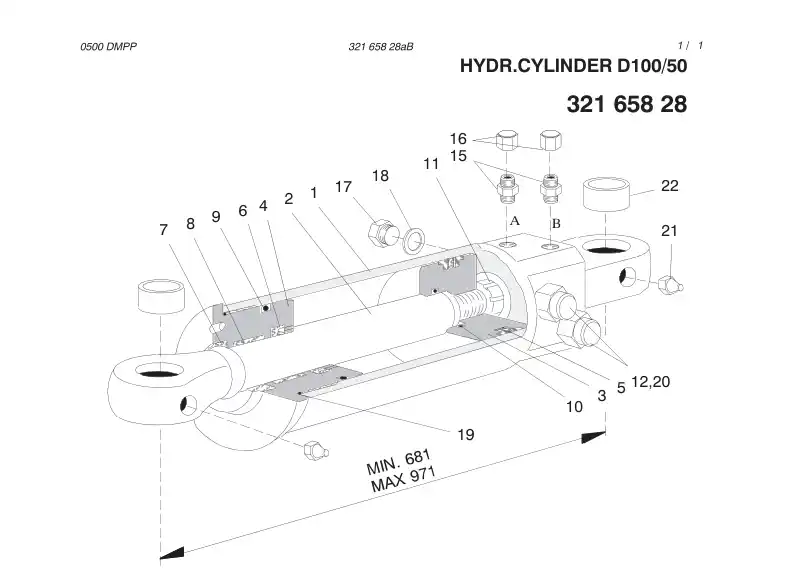 32165828aB 321 658 28aB HYDR. CYLINDER - Sandvik Technical Drawing