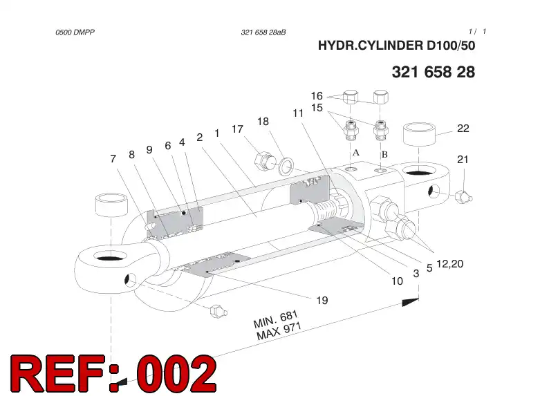 32165958 321 659 58 PISTON ROD D50 - Sandvik Technical Drawing
