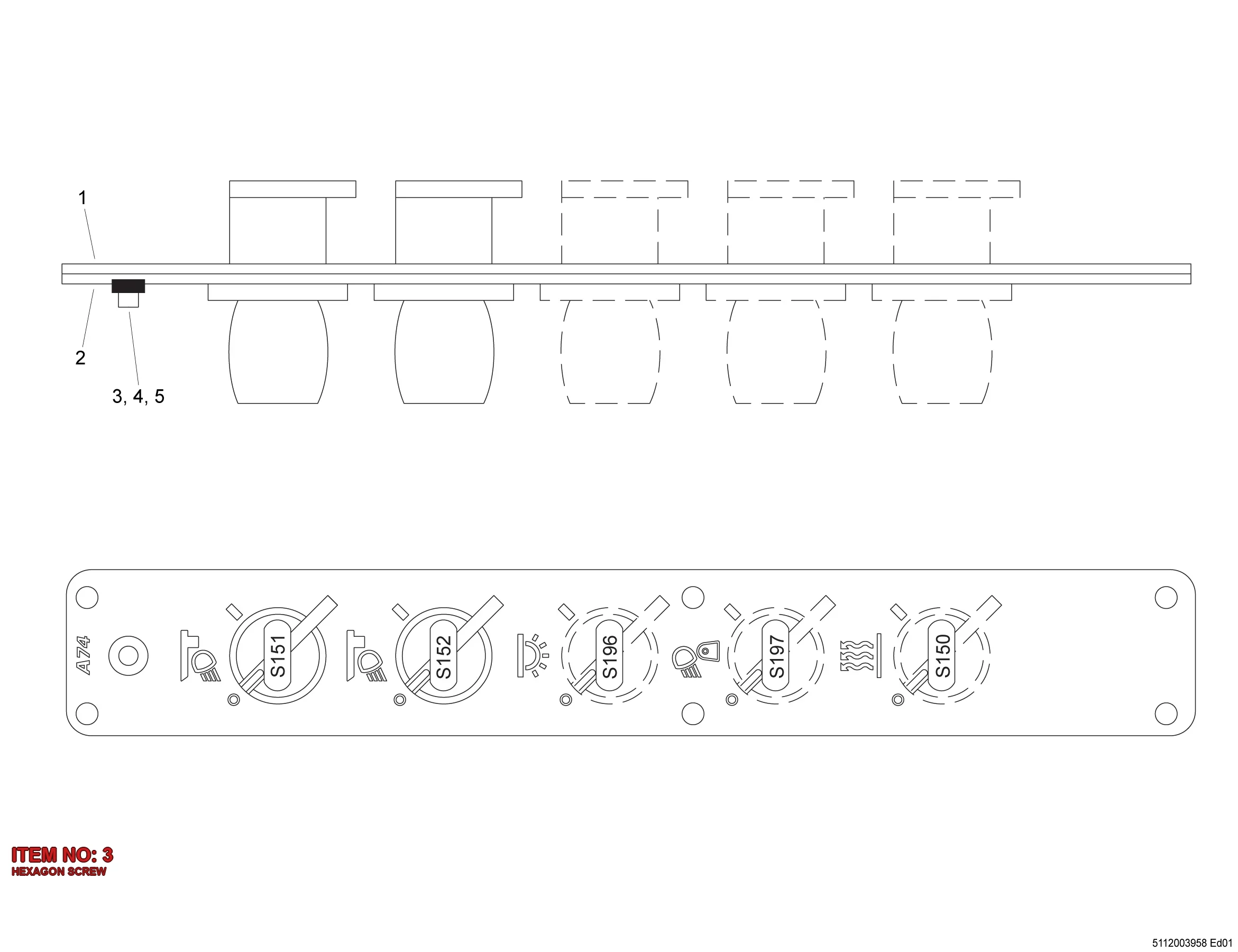 3217 0001 28 HEXAGON SCREW - Technical Drawing