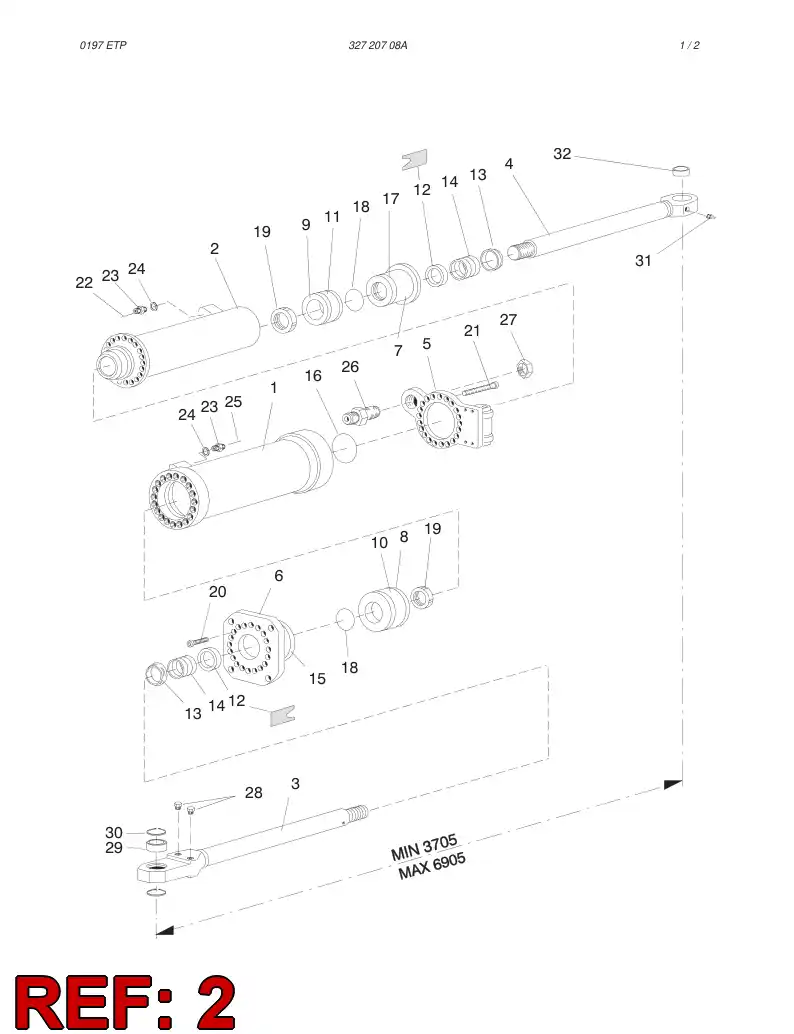 32196128 321 961 28 CYLINDER TUBE - Sandvik Technical Drawing