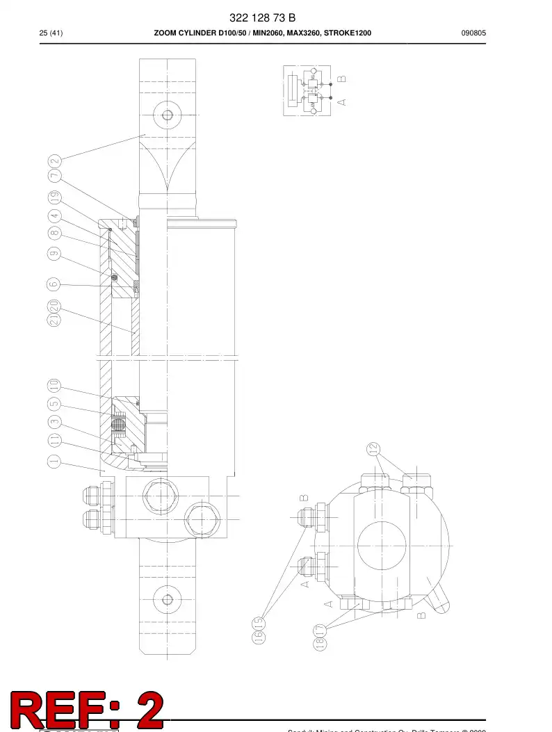 32214108 322 141 08 PISTON ROD D50 - Sandvik Technical Drawing