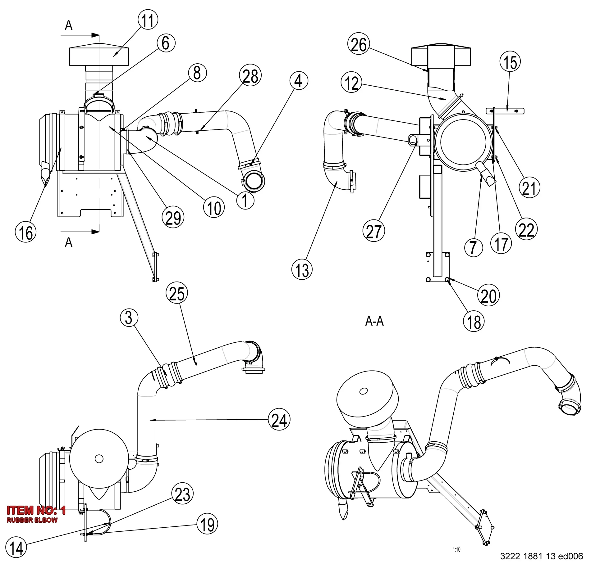 3222 0223 03 RUBBER ELBOW - Technical Drawing