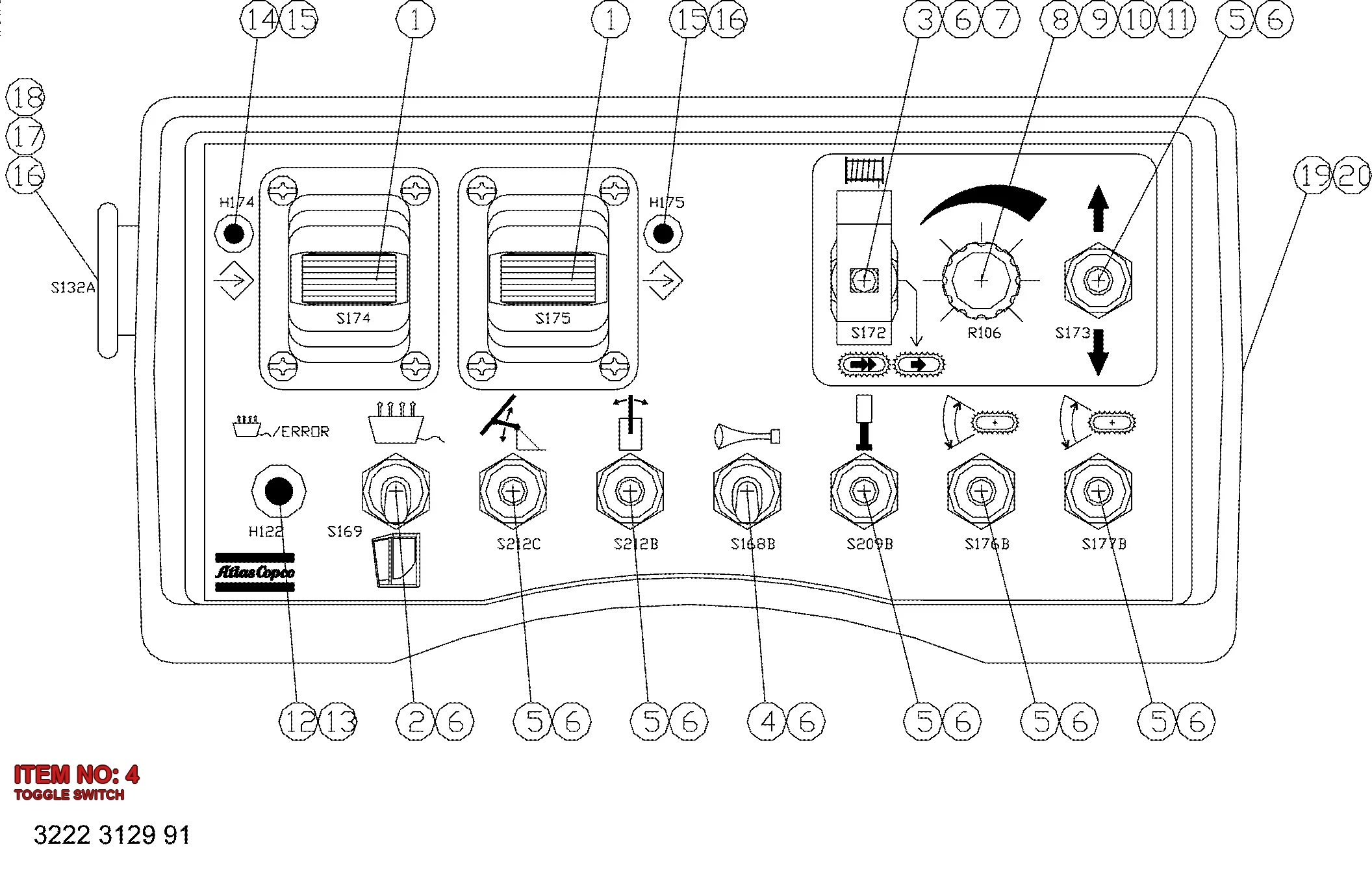 3222 2610 02 TOGGLE SWITCH - Technical Drawing