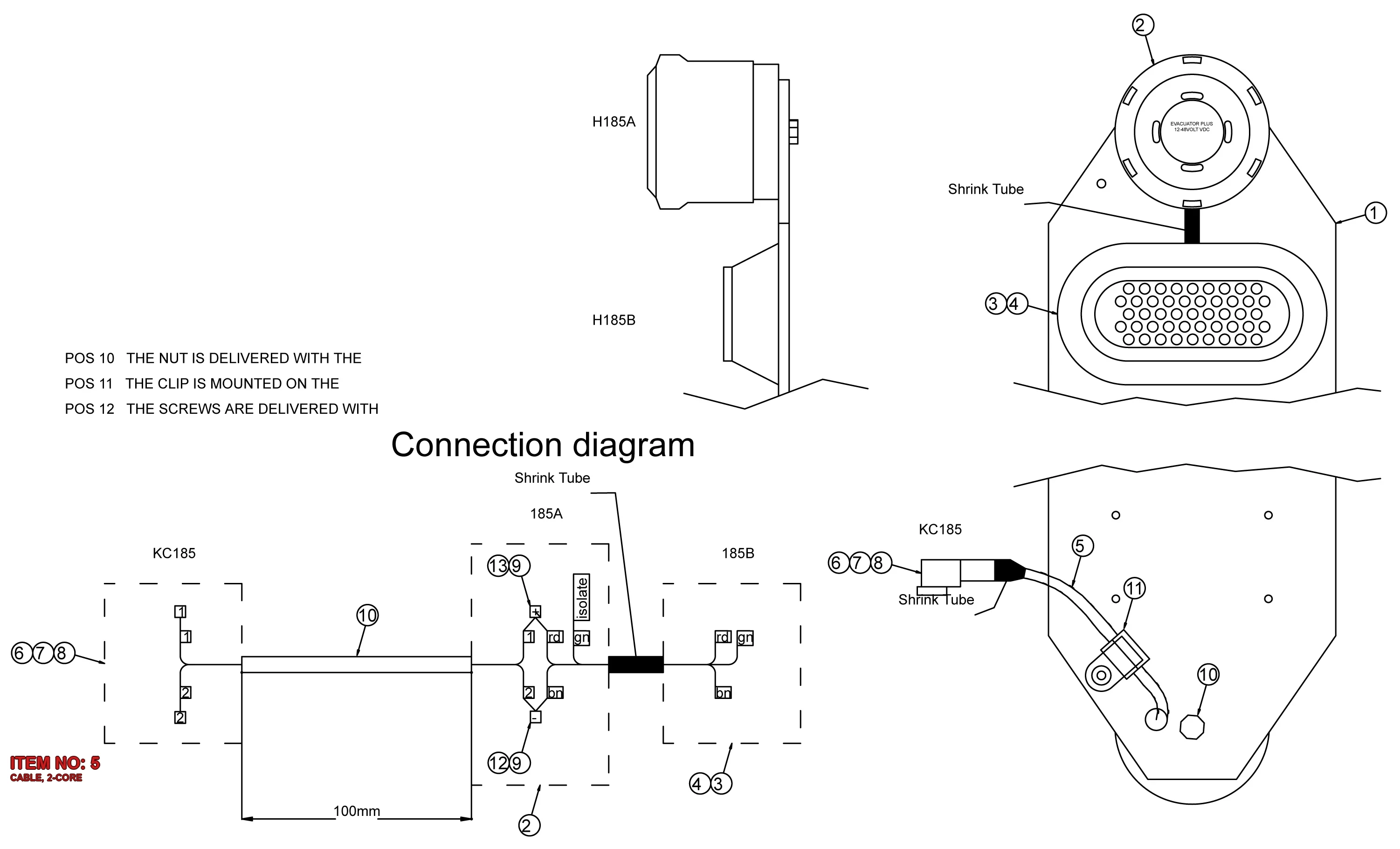 3222 3070 81 CABLE, 2-CORE - Technical Drawing