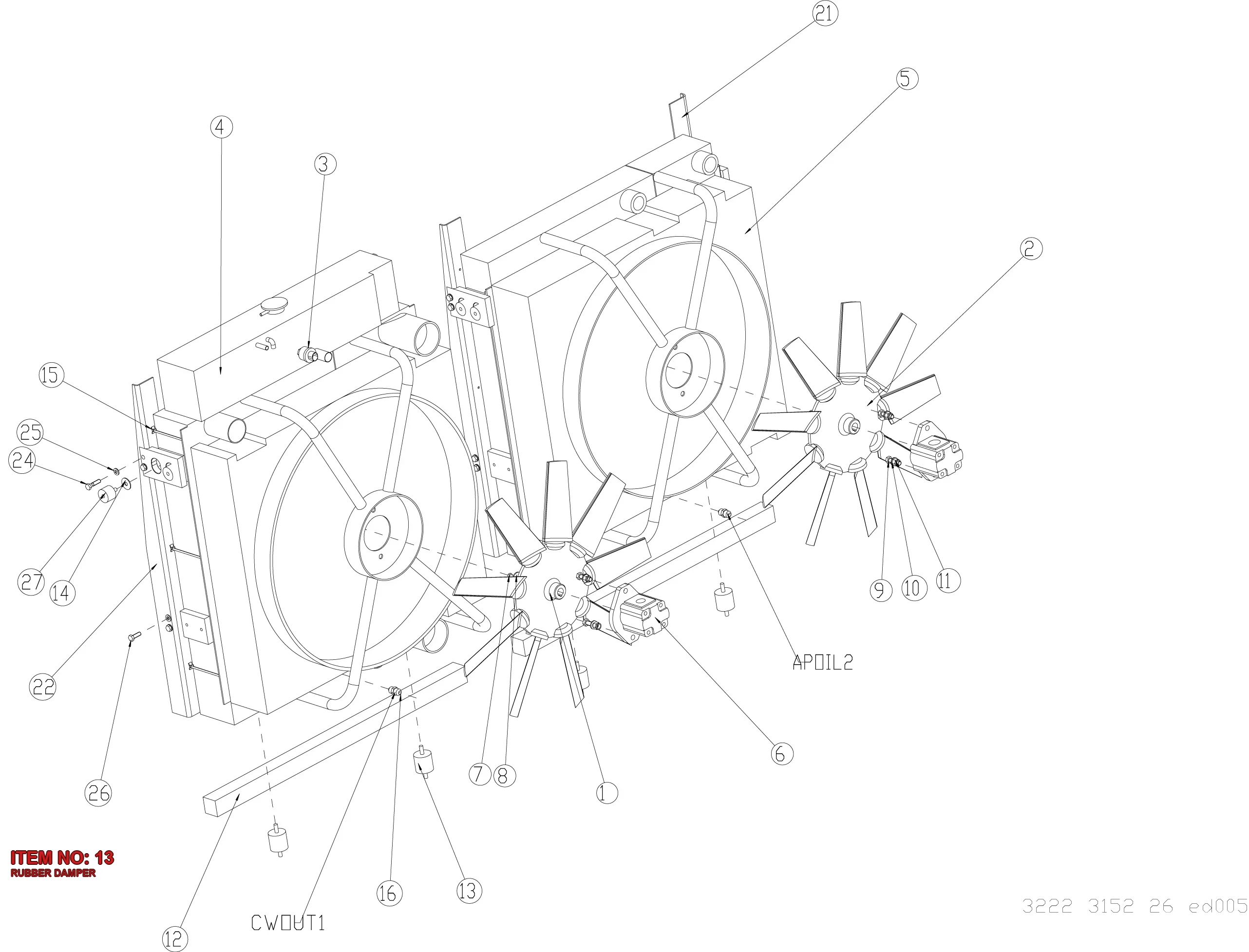 3222 3084 32 RUBBER DAMPER - Technical Drawing