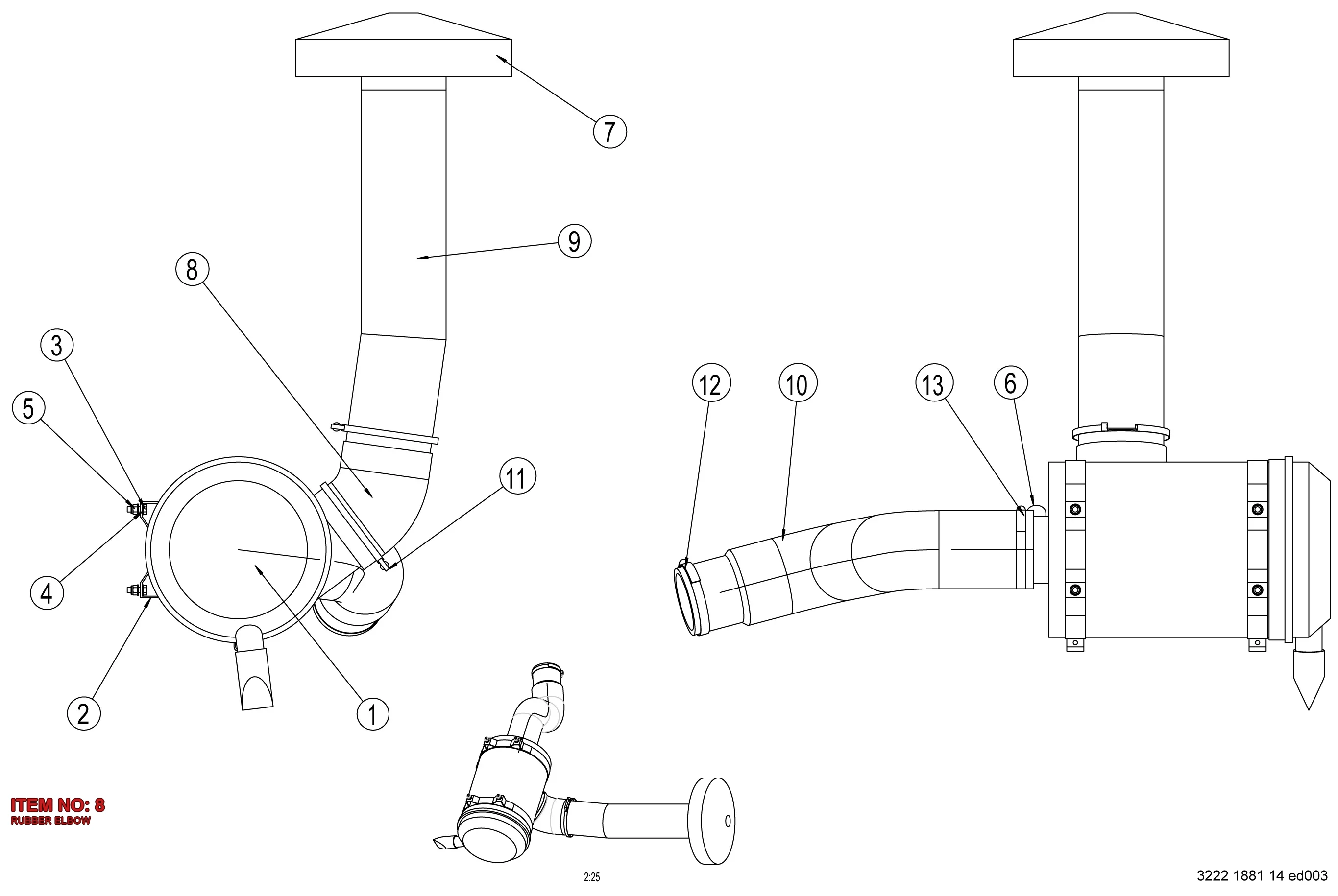 3222 3130 35 RUBBER ELBOW - Technical Drawing